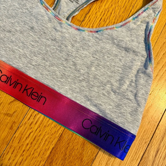Calvin Klein Modern Cotton Racerback Bralette Heather Grey Rainbow Pride - Picture 3 of 5